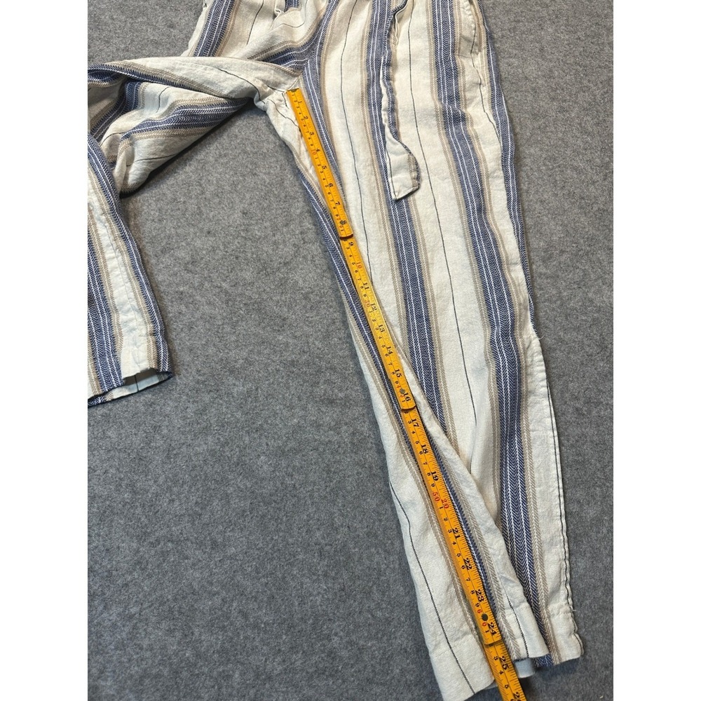 Indigo Rein Womens Small Linen Stripe Tie Waist Wide Leg Pants Blue Tan White - Picture 5 of 7